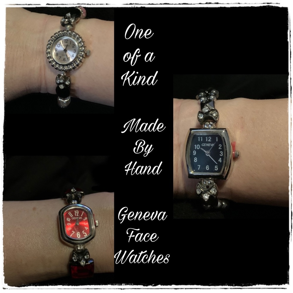 ONE OF A KIND: Black and Pink Beaded Stretch Watch